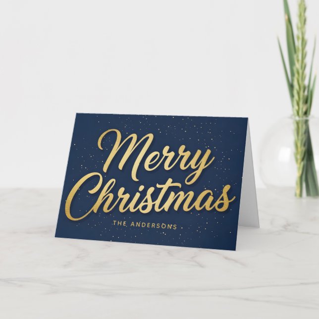 Tarjeta Festiva Midnight Blue Retro Script Merry Christmas (Anverso)