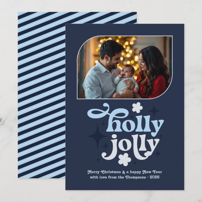 Tarjeta Festiva Midnight Frost Modern Blue Christmas Photo (Anverso / Reverso)