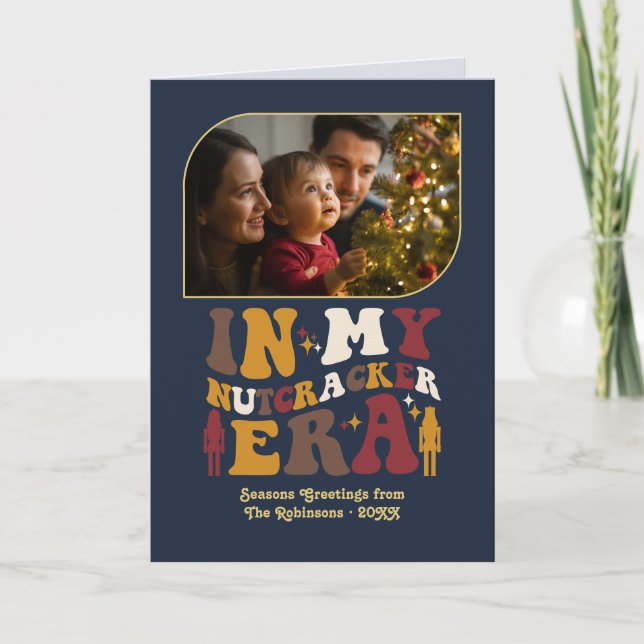 Tarjeta Festiva Midnight Gold Fun Retro Christmas Photos (Anverso)