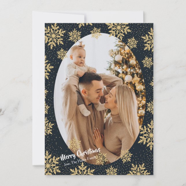 Tarjeta Festiva Midnight Snowflakes Photo Holiday Card (Anverso)