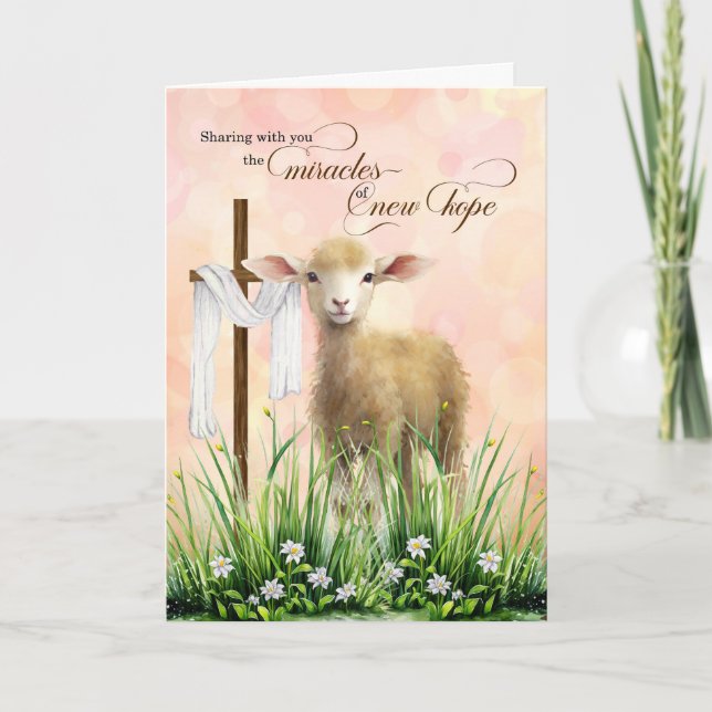 Tarjeta Festiva Milagros de Pascua de Nueva Esperanza y Cruz Crist (Anverso)