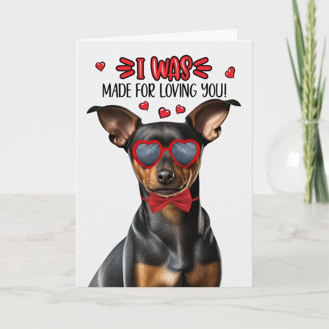 Tarjeta Festiva Min Pin Curioso Perro hecho para amarte San Valent (Anverso)