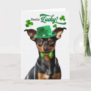 Tarjeta Festiva Min Pin Funny Dog Lucky St Patrick's Day