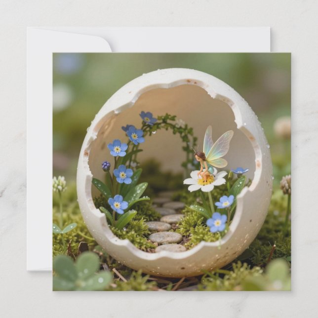Tarjeta Festiva Miniature Garden and Fairy Easter (Anverso)