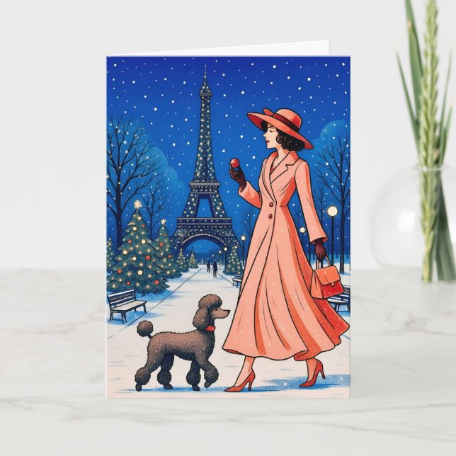 Tarjeta Festiva Miniature Poodle Holiday Card (Anverso)