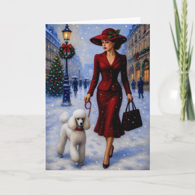 Tarjeta Festiva Miniature Poodle Holiday Card (Anverso)