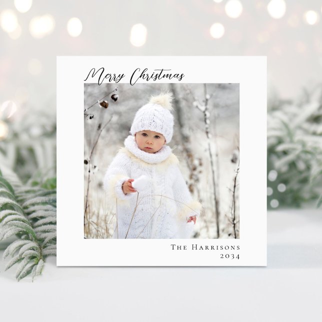 Tarjeta Festiva Mínima foto moderna Navidades de vacaciones felice (Share the love and warmth of the season with your personalized photo Christmas card)
