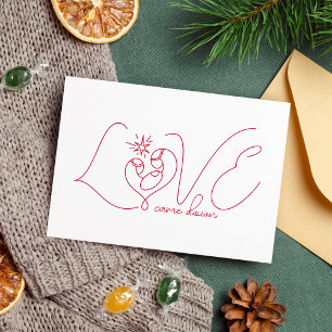 Tarjeta Festiva Mínima Línea Roja Arte Sagrada Familia Religiosa