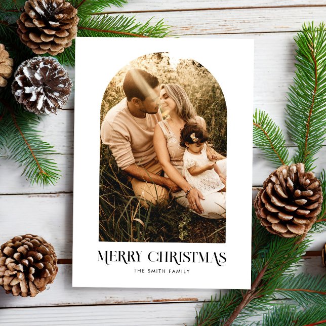 Tarjeta Festiva Mínima Moda Boho Merry Christmas Arch Photo (Subido por el creador)