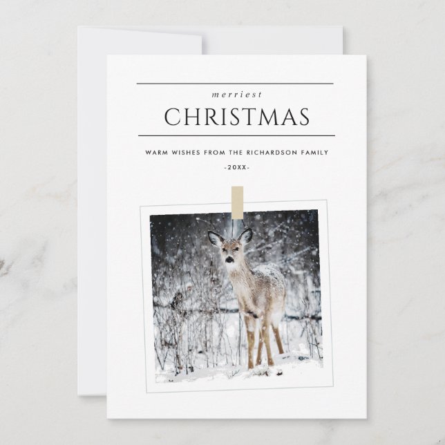 TARJETA FESTIVA MÍNIMA NIEVE FOTOGRAFÍA DE INVIERNO DEER MERRIEST  (Anverso)