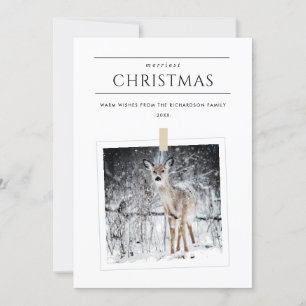 TARJETA FESTIVA MÍNIMA NIEVE FOTOGRAFÍA DE INVIERNO DEER MERRIEST