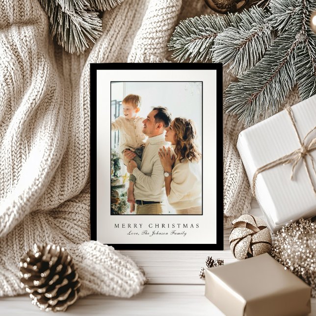 Tarjeta Festiva Minimal Black Border Photo Elegant Christmas (Subido por el creador)