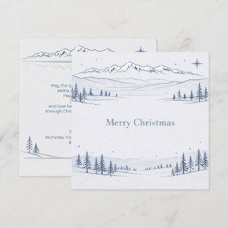 Tarjeta Festiva Minimal Blue Mountain Merry Christmas