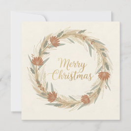 Tarjeta Festiva Minimal Boho Wreath Christmas