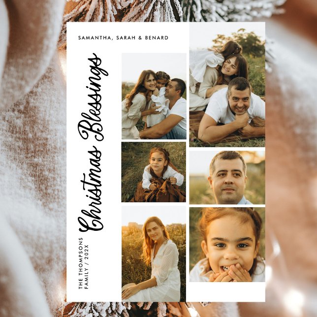 Tarjeta Festiva Minimal Christmas Blessings Script Family 6 Photos (Subido por el creador)