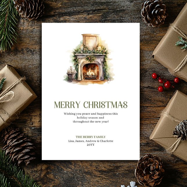 Tarjeta Festiva Minimal Christmas Fireplace Card Timeless Holiday  (Minimal Christmas Ornament Card Timeless Holiday Style)