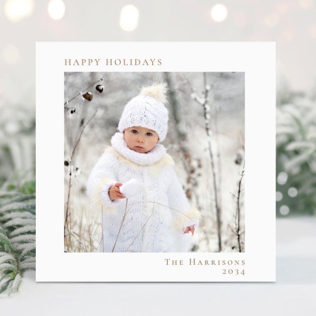 Tarjeta Festiva Minimal Christmas White Gold Happy Holidays Photo (Subido por el creador)
