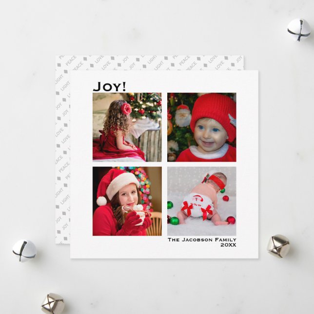 Tarjeta Festiva Minimal cuadrado 4 Navidades de fotos alegren blan (Anverso/Reverso In Situ)