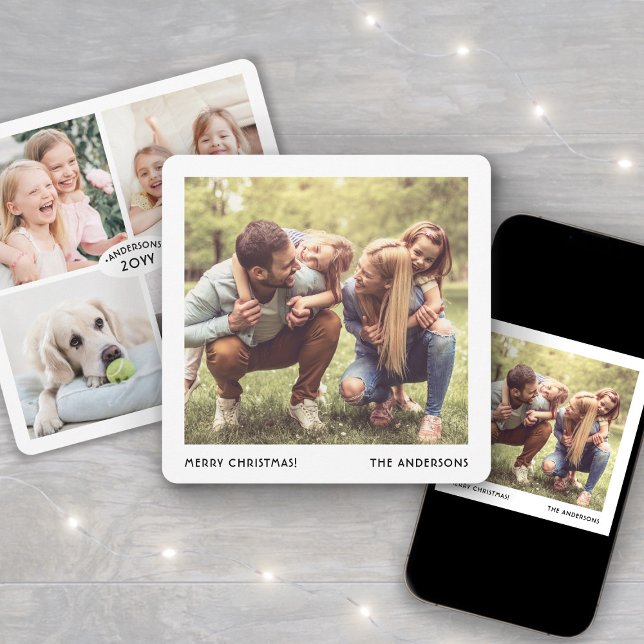 Tarjeta Festiva Minimal Family Name & Year Christmas Photo Collage (Subido por el creador)