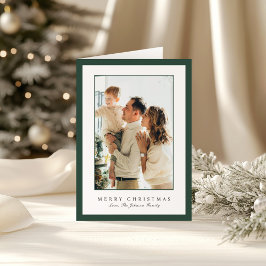 Tarjeta Festiva Minimal Green Border Photo Elegant Christmas