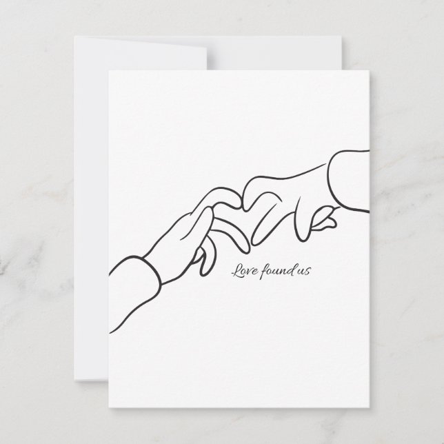 Tarjeta Festiva Minimal Hand Holding Line Love Found us modern (Anverso)