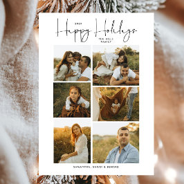 Tarjeta Festiva Minimal Happy Holidays Script Family 6 Photos