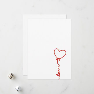 Tarjeta Festiva Minimal Heart Balloon Love  Line Art Valentine