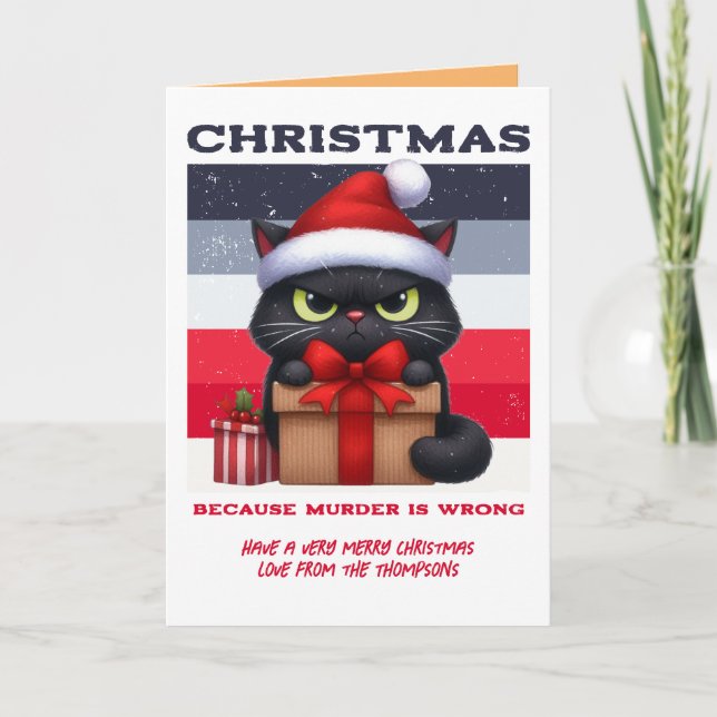 Tarjeta Festiva Minimal Mayhem Funny Cat Retro Christmas Photo (Anverso)