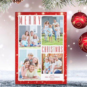 Tarjeta Festiva Minimal MERRY CHRISTMAS Photo Collage Red Lights H