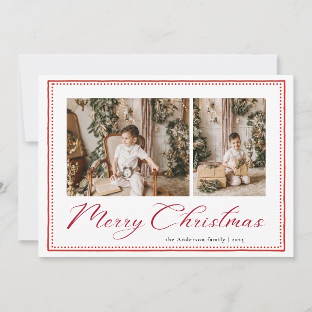 Tarjeta Festiva Minimal Minimalist Script Merry Christmas Photo (Anverso)