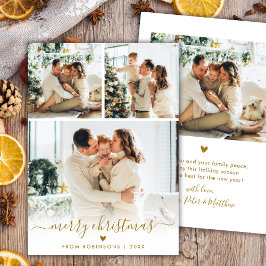 Tarjeta Festiva Minimal Modern Gold Script 4 Photo Merry Christmas
