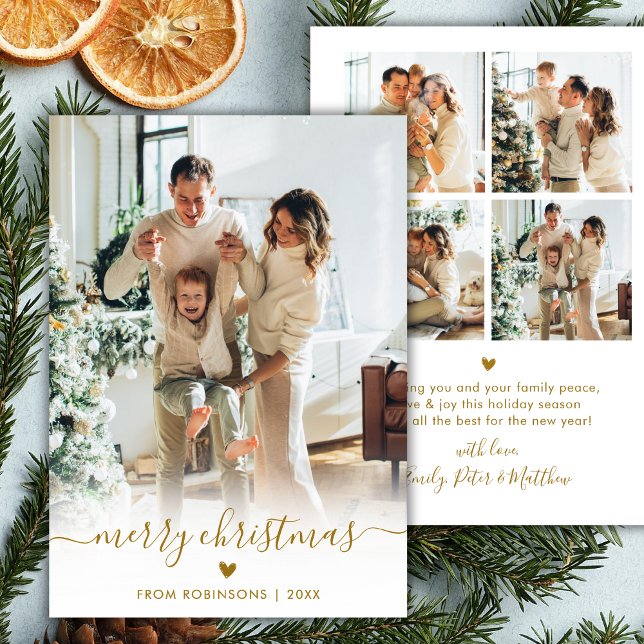 Tarjeta Festiva Minimal Modern Gold Script 5 Photo Merry Christmas (Subido por el creador)