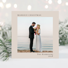 Tarjeta Festiva Minimal moderno 2 foto Navidades casados Taupe