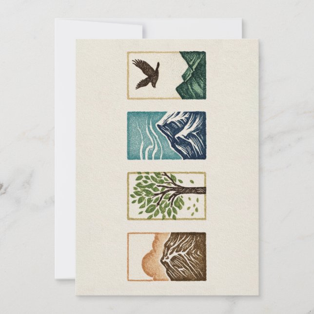 Tarjeta Festiva Minimal Nature Set – Mountain & Tree Art (Anverso)