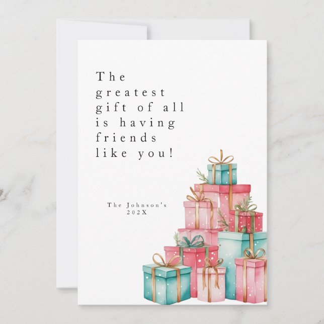 Tarjeta Festiva Minimal Pastel Regalos con Foto  (Anverso)