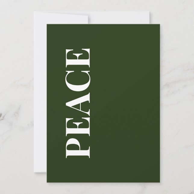 Tarjeta Festiva Minimal PEACE | Forest Green Holiday Greeting Card (Anverso)