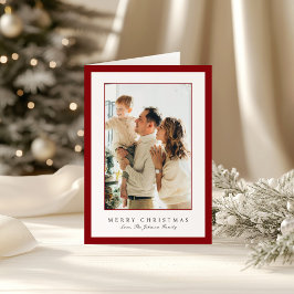 Tarjeta Festiva Minimal Red Border Photo Elegant Christmas