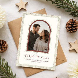 Tarjeta Festiva Minimal Religious Family Arch Photo Christmas