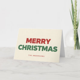 Tarjeta Festiva Minimal Retro Block Script Merry Christmas