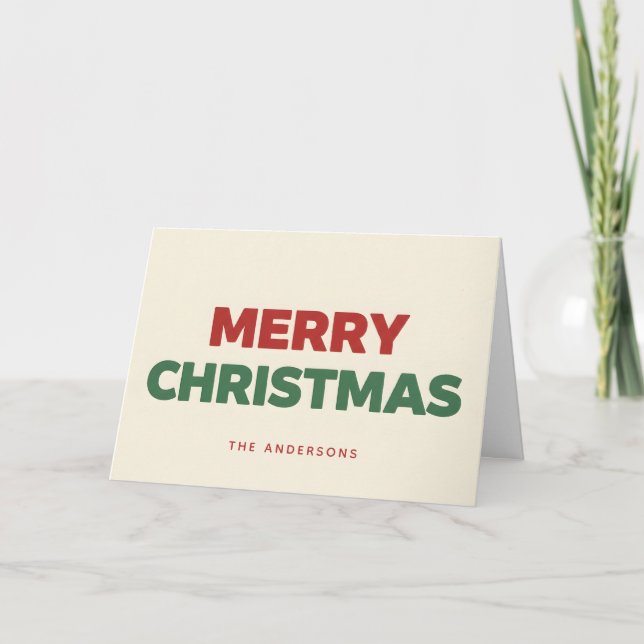 Tarjeta Festiva Minimal Retro Block Script Merry Christmas (Anverso)