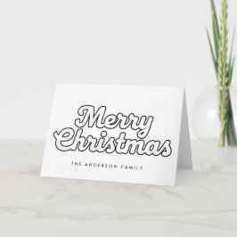 Tarjeta Festiva Minimal Retro Outline Script Merry Christmas