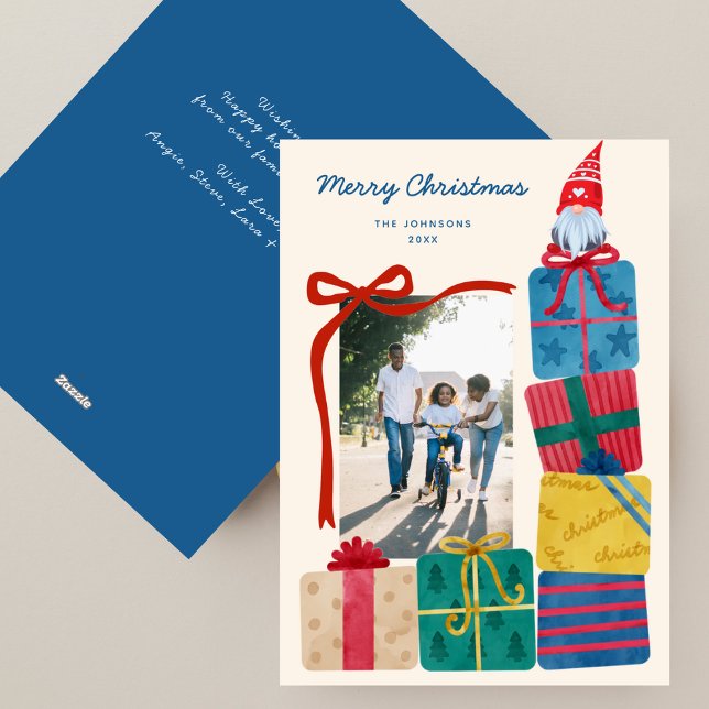 Tarjeta Festiva Minimal Scandinavian Colorful Gifts&Gnome Photo (Subido por el creador)