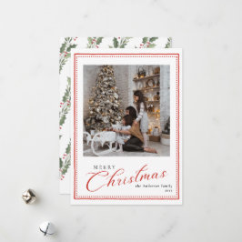 Tarjeta Festiva Minimal Script Vintage Merry Christmas Photo