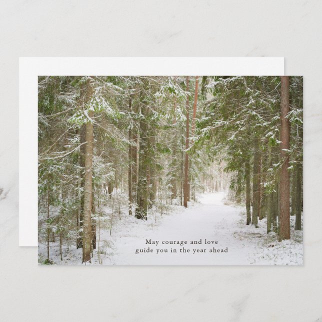 Tarjeta Festiva Minimal Winter Forest Path, New Year (Anverso / Reverso)