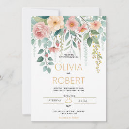 Tarjeta Festiva Minimalism and flowers Wedding Invitation