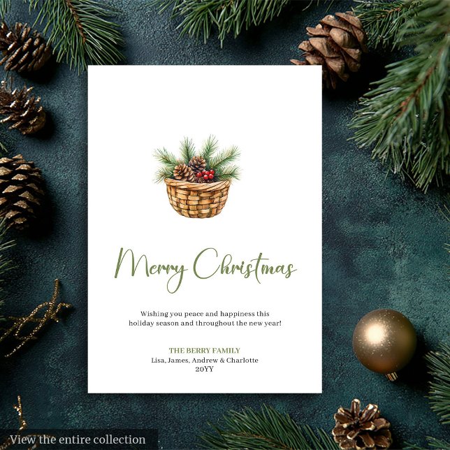 Tarjeta Festiva Minimalist Boho Neutral Pine Wreath Holiday Card (Minimalist Boho Neutral Pine Wreath Holiday Card)