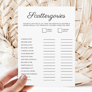 Tarjeta Festiva Minimalist Bridal Shower Script Scattergories Game