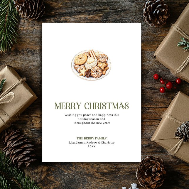 Tarjeta Festiva Minimalist Christmas Cookies Card With Gold Accent (Minimalist Christmas Ornament Card With Gold Accents)