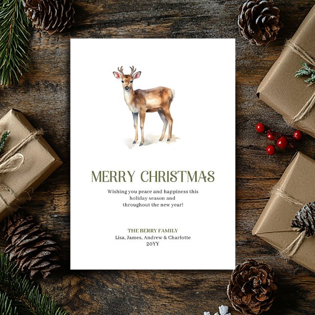 Tarjeta Festiva Minimalist Christmas Deer Neutral Script Holiday (Minimalist Christmas Ornament Neutral Script Holiday Card)