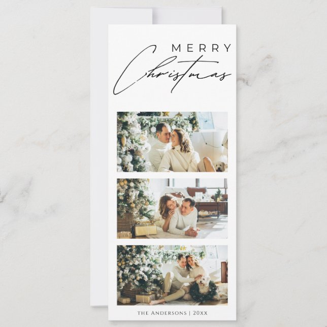 Tarjeta Festiva Minimalist Elegant 3 Photo Collage Merry Christmas (Anverso)